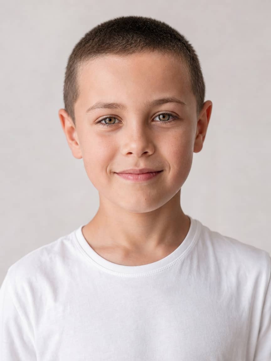 Buzz cut dla chłopca w kolorze ciemny brąz w studiu