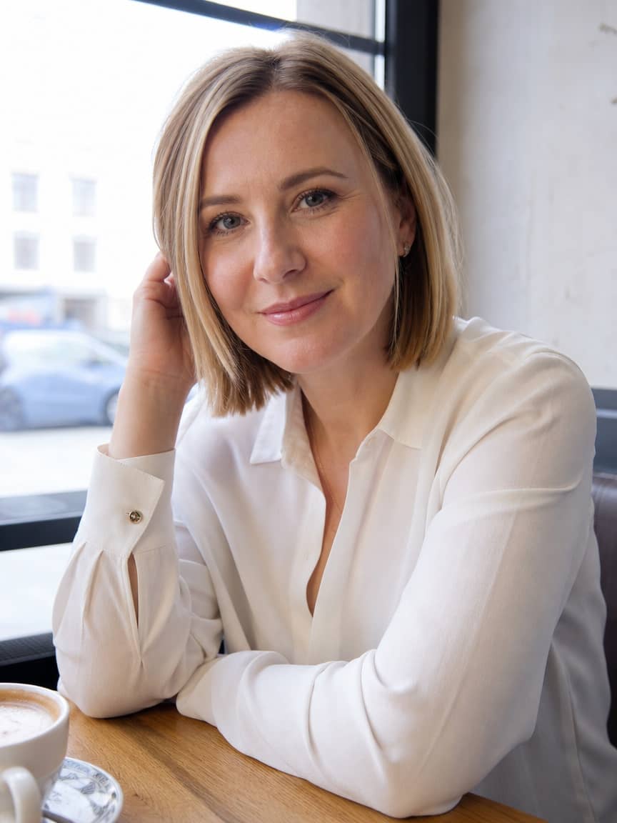 Ciemny blond bob dla cienkich włosów z gładkim wykończeniem