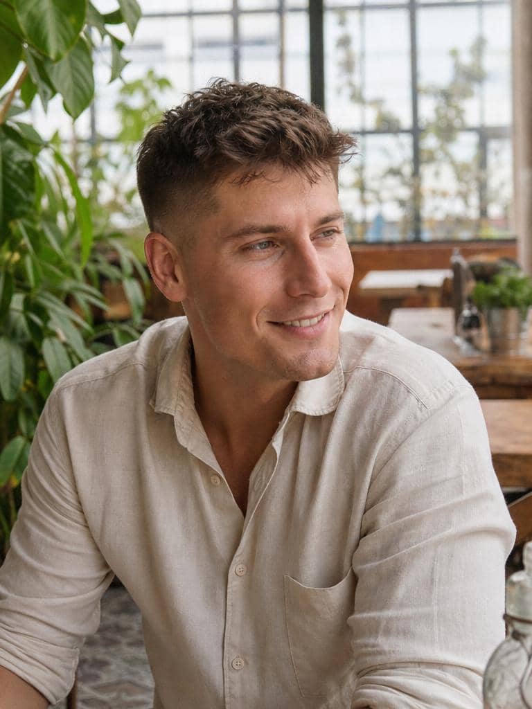 Fryzura crop fade na jasnych włosach z niskim fade