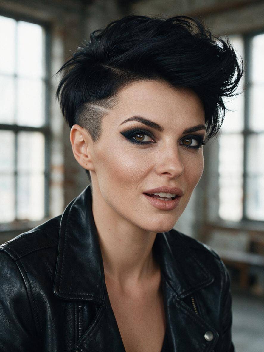 Odważna fryzura pixie undercut - wygolony bok i dłuższa góra