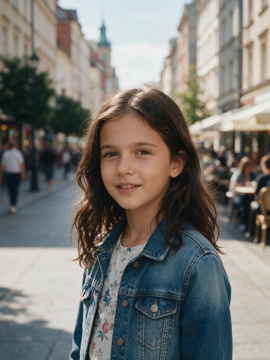 Prosta fryzura dla dziesięciolatki z luźnymi falami i ciemnobrązowymi włosami