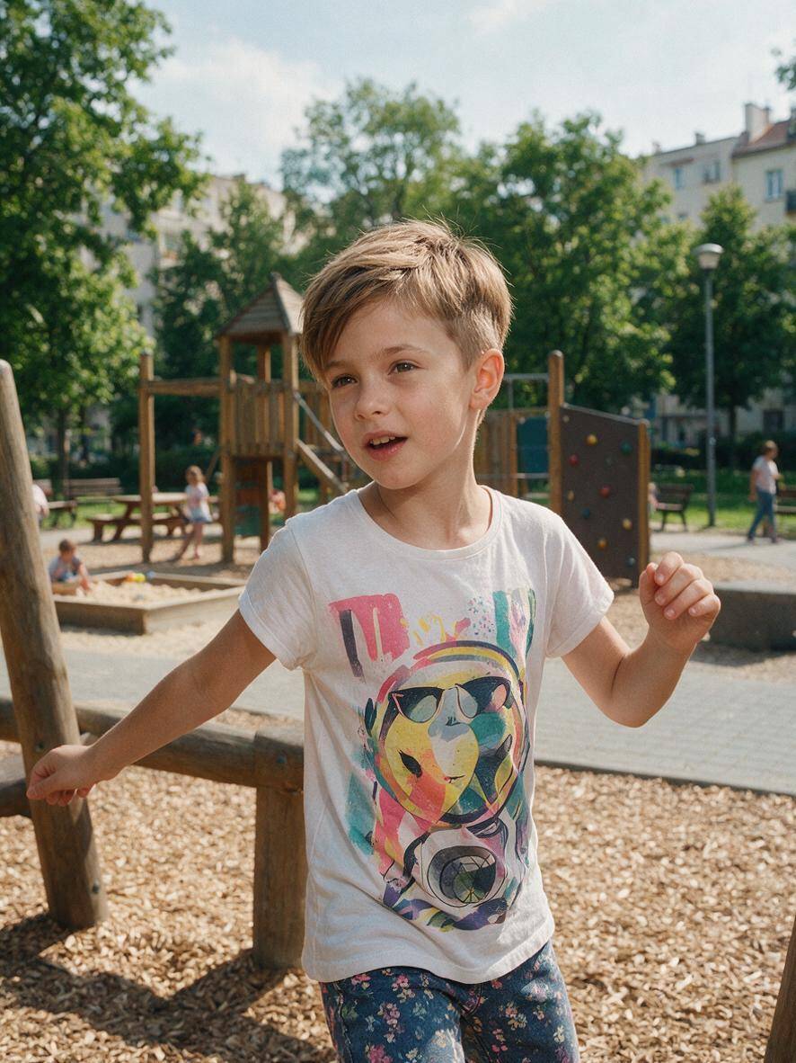 Dziewczynka z dziewczęcym cięciem pixie na ciemnym blondzie