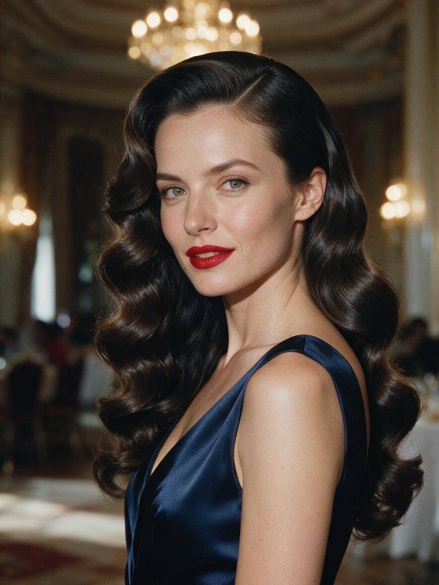 Fryzura na wesele długie włosy - glamour fale Hollywood
