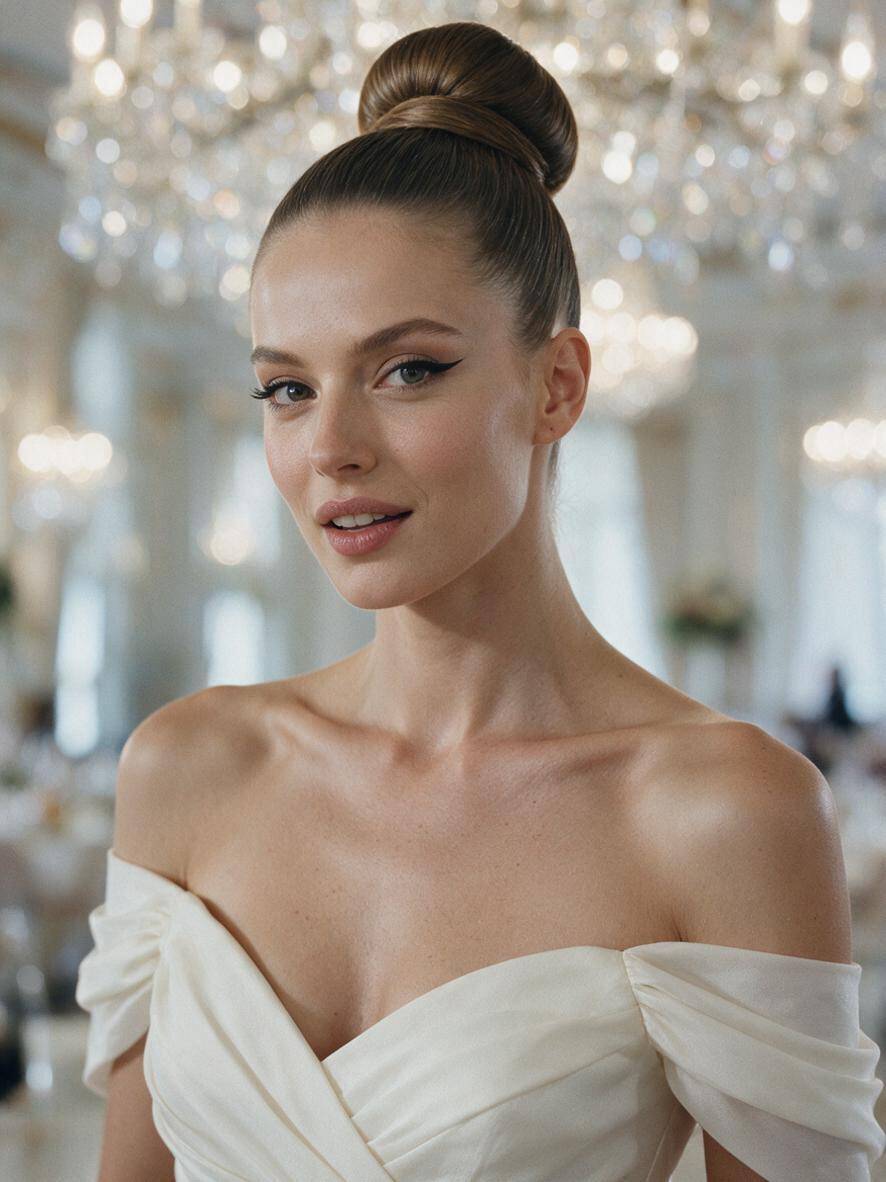Eleganckie upięcie na wesele - wysoki gładki kok baleriny