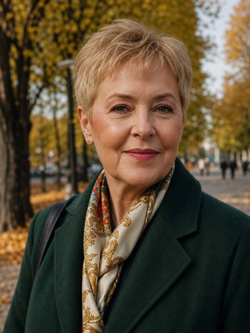 Krótka fryzura dla seniorek - cięcie garsonka z krótką miękką grzywką