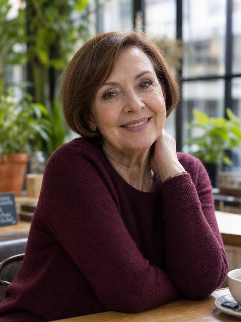 Krótkie klasyczne cięcie dla 70-latki w kasztanowym odcieniu
