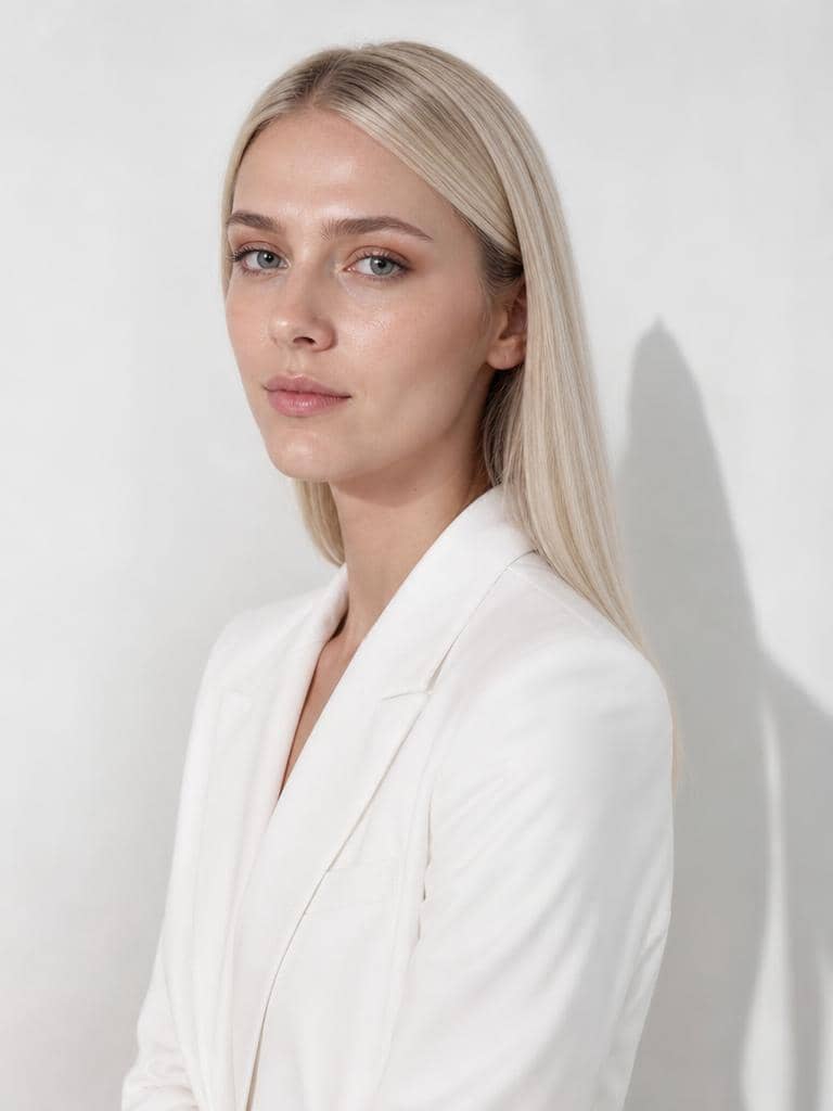 Fryzura glass hair w platynowym blondzie o gładkiej lśniącej powierzchni