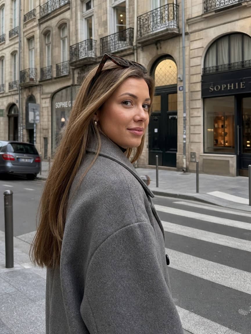 Fryzura sleek look w ciemnym blondzie na prostych wygładzonych włosach