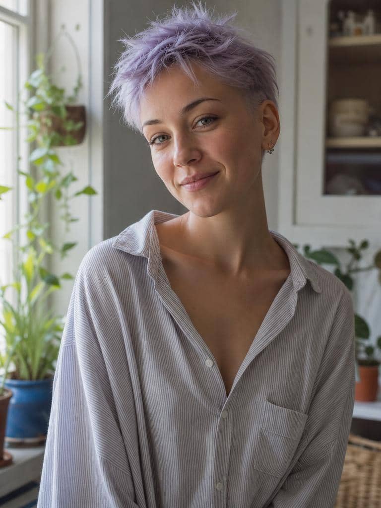 Miękki punk damski na co dzień w pastelowym liliowym odcieniu
