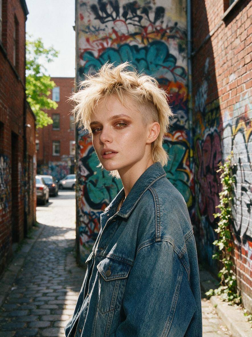 Fryzury punkowe damskie z wygolonymi bokami w jasnym blondzie