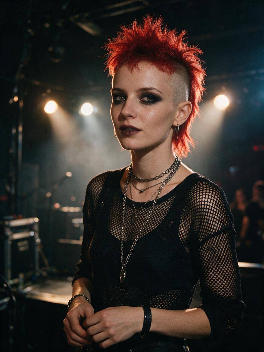 Fryzury punk damskie z wygolonymi bokami w intensywnej czerwieni