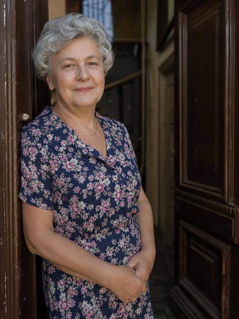 Fryzura PRL z krótką ondulacją na siwych włosach starszej kobiety