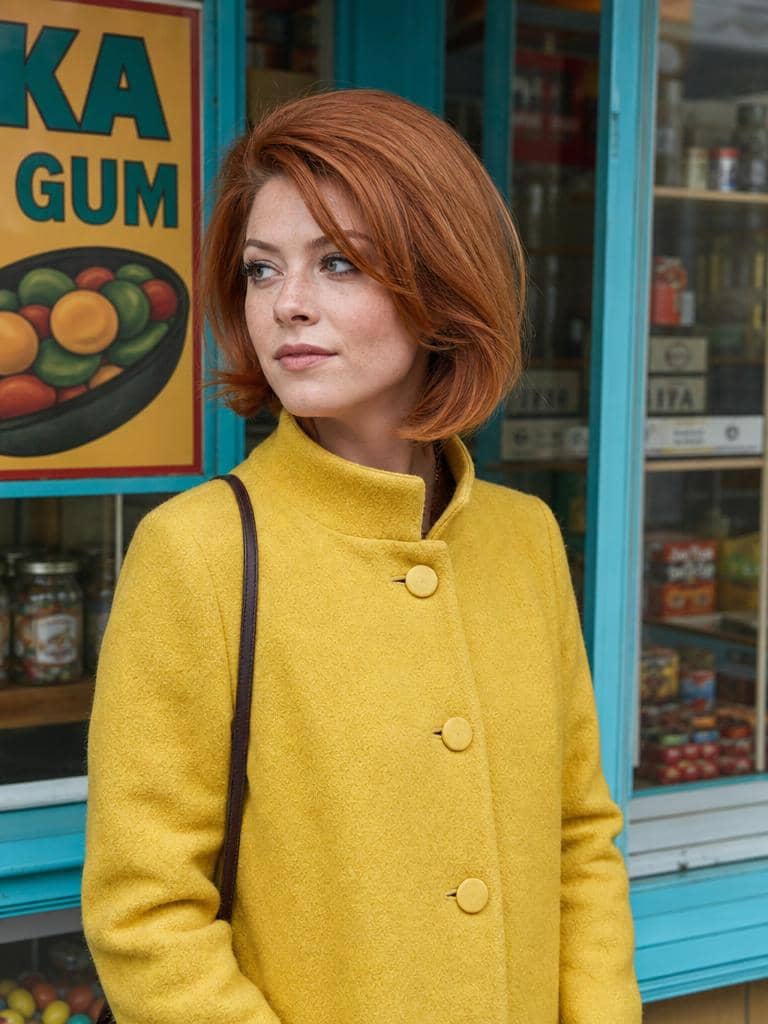 Fryzura retro na krótkich rudych włosach - bob z objętością w stylu lat 60.
