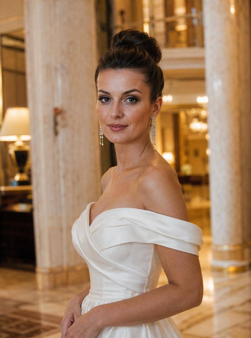 Wysoki elegancki kok jako upięcie ślubne dla panny młodej
