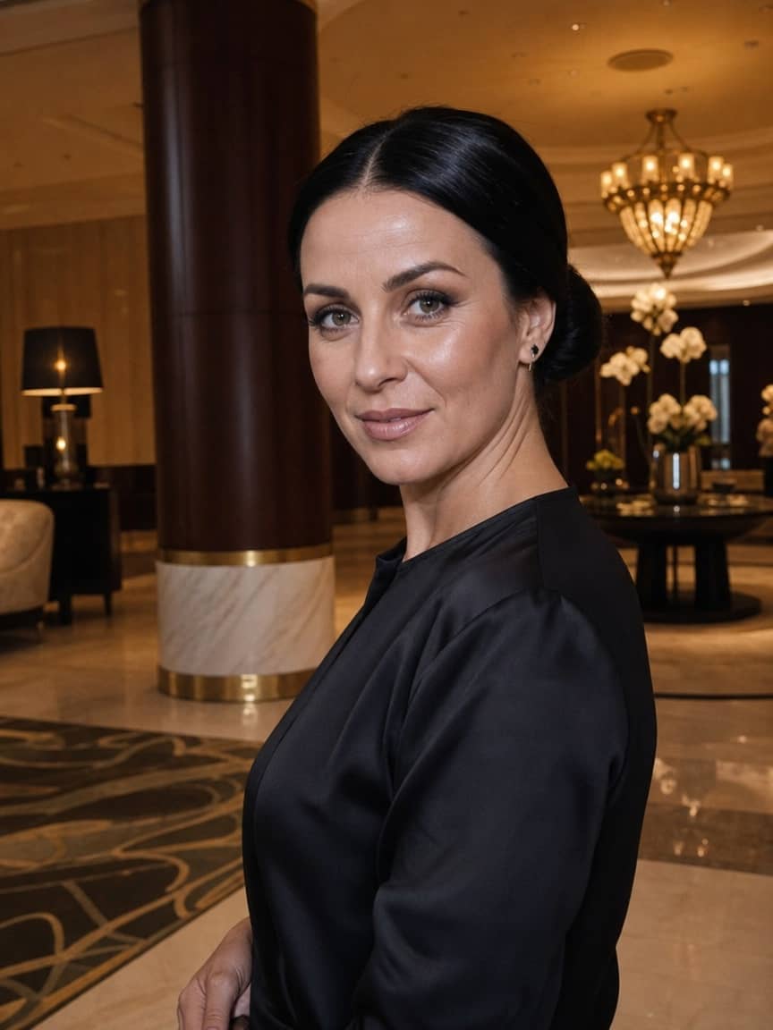 Eleganckie upięcie włosów w gładkiej czerni z niskim kokiem