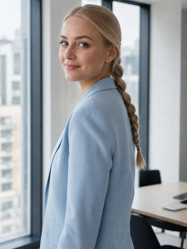Fryzura warkocze klasyczne na jasnoblond włosach spleciona gładko