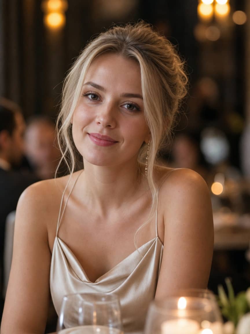 Fryzura wieczorowa - romantyczne upięcie z luźnymi kosmykami u blondynki