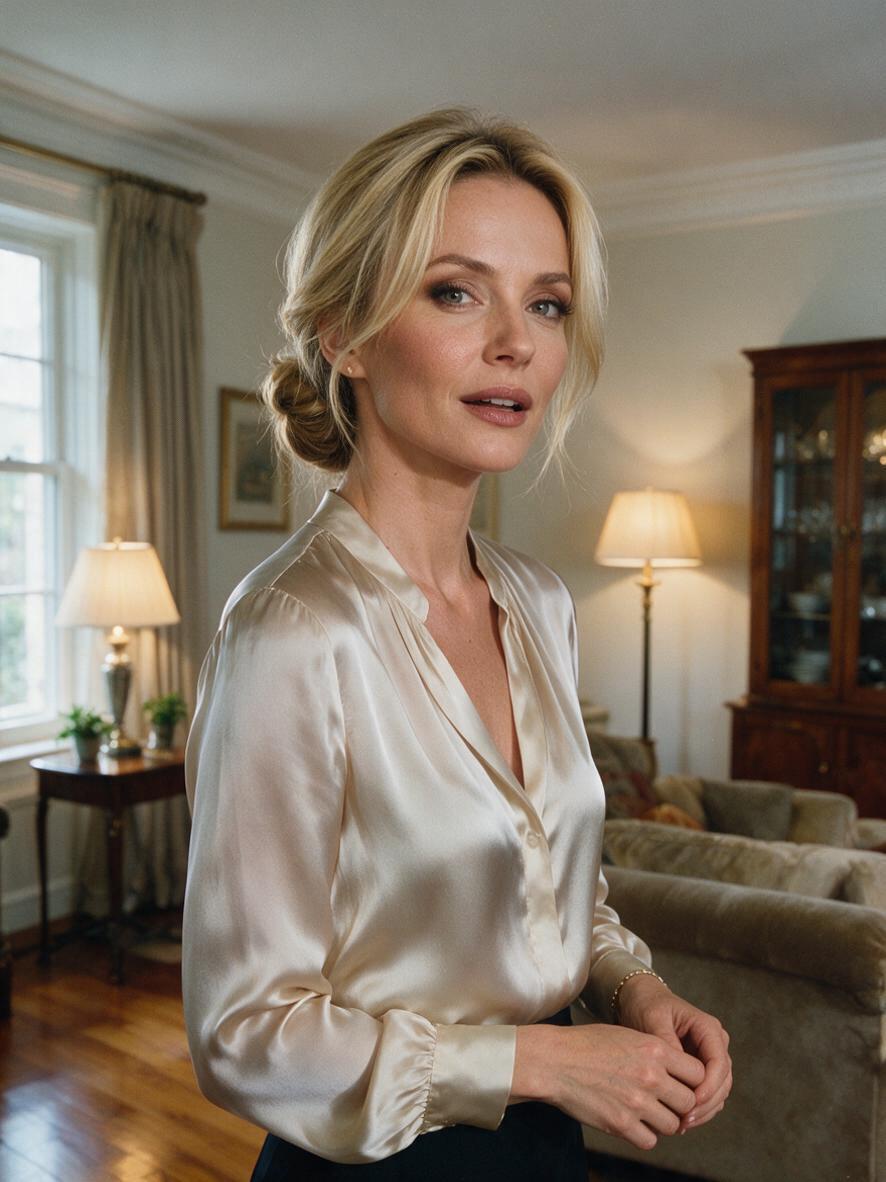 Elegancka fryzura do ramion w formie eleganckiego upięcia w blondzie w eleganckim wnętrzu