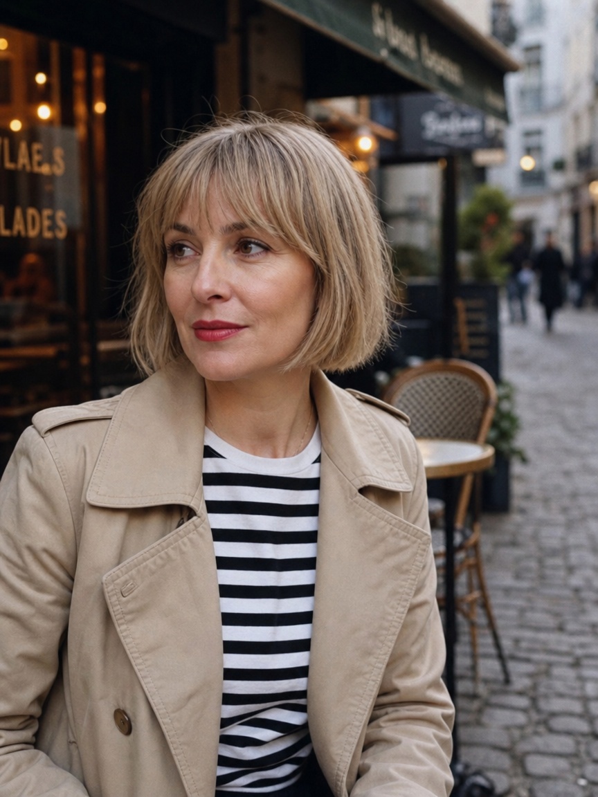 Modna krótka fryzura po 40 - francuski bob z naturalną teksturą
