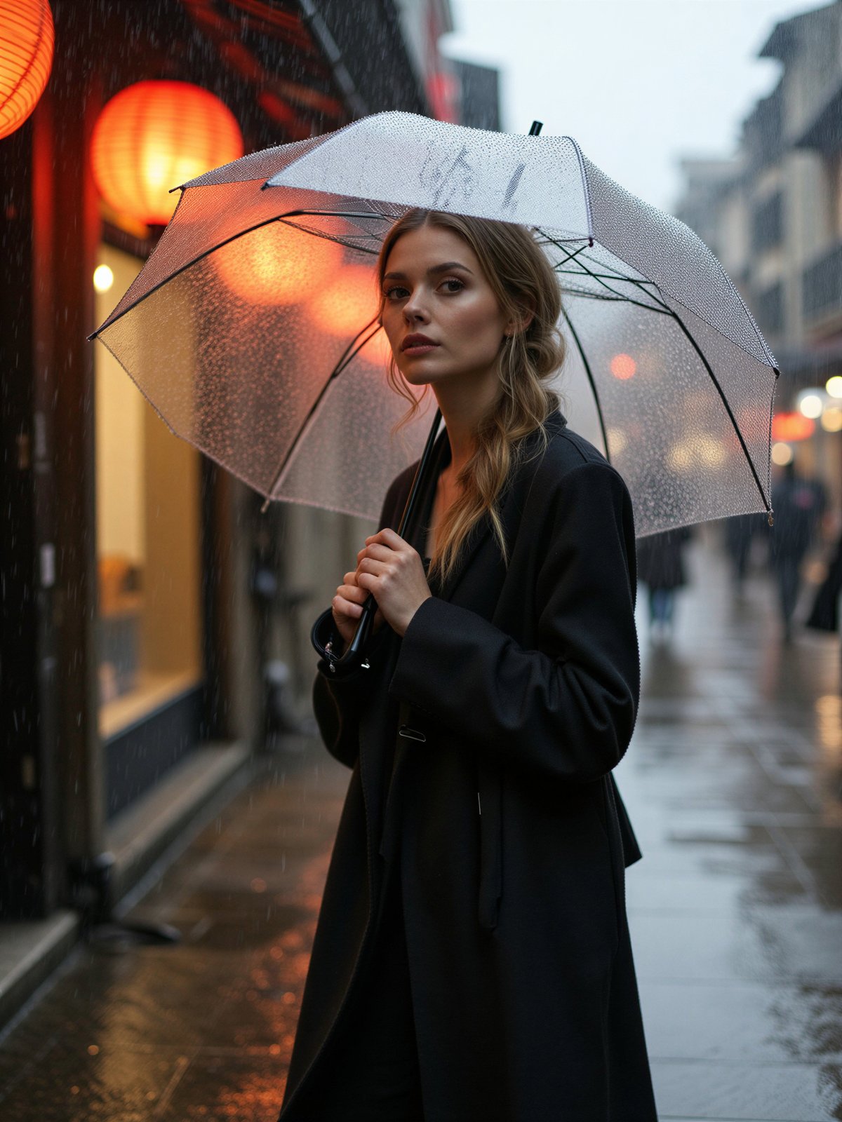 Kobieta Z Parasolem Spacer Deszcz Stylowa Dziewczyna Elegancja