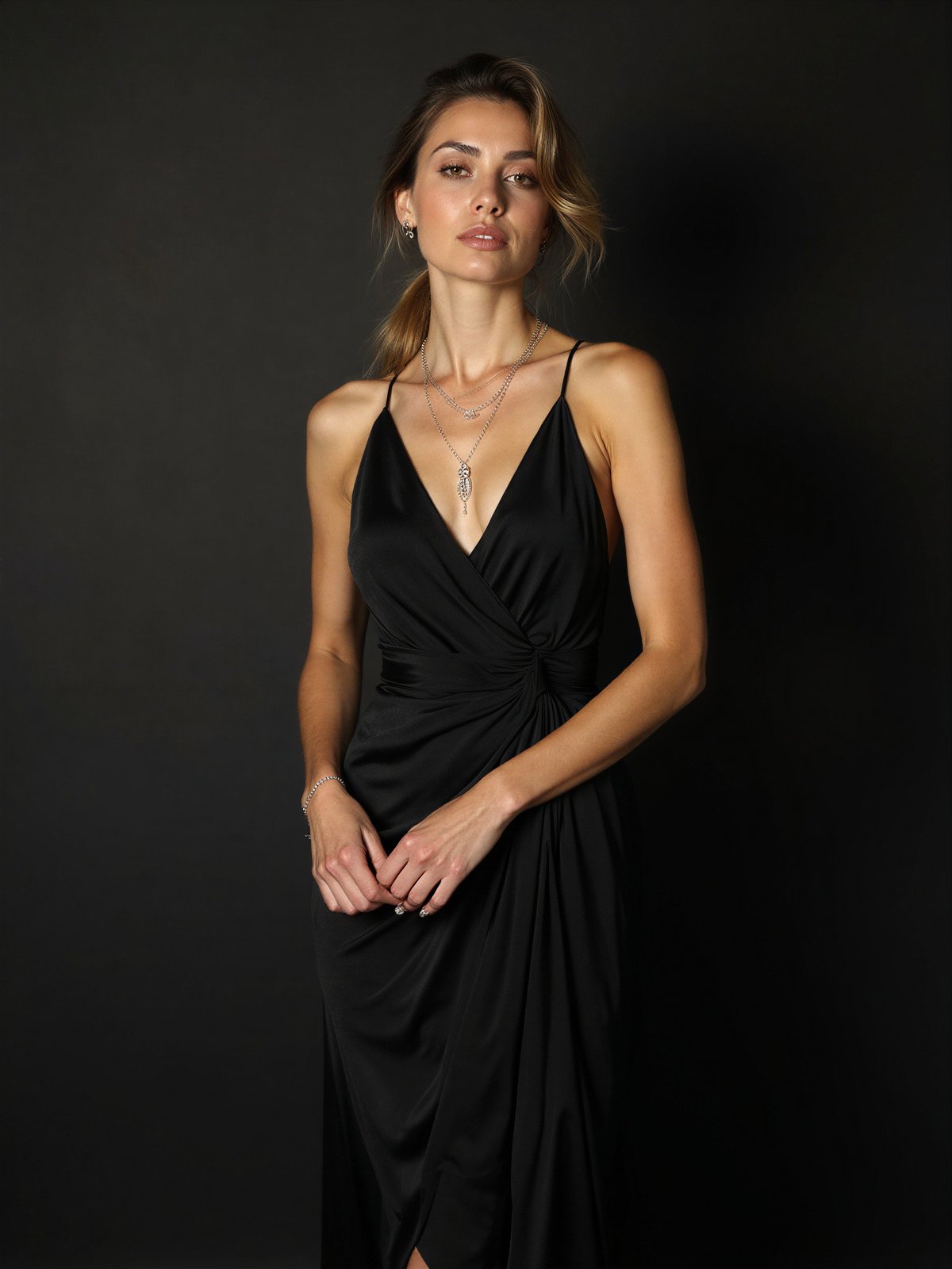 Kobieta W Czerni Elegancka Czarna Sukienka Stylowa Dziewczyna