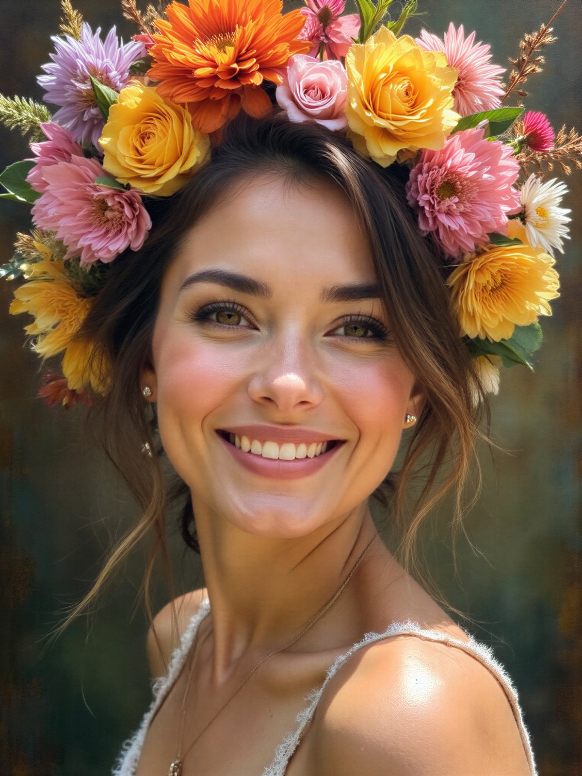 Obraz Kobieta Z Kwiatami Malarstwo Kwiaty Portret Kolorowy