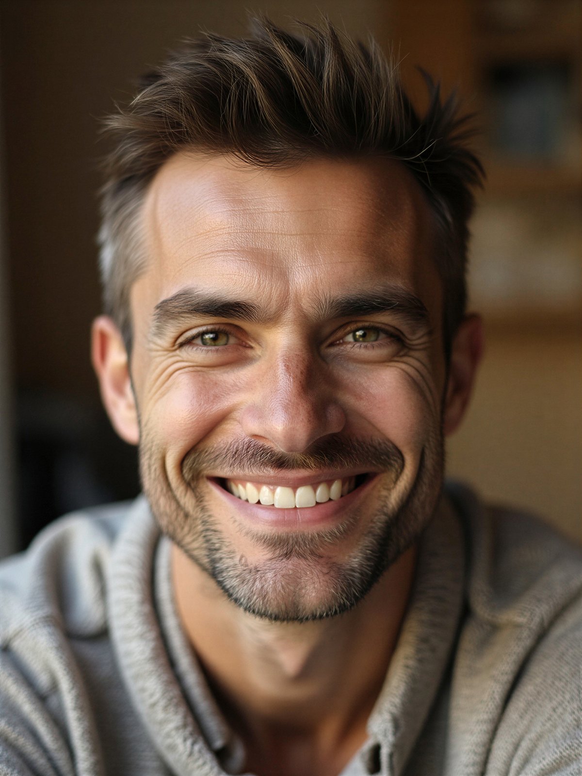 Zakochany Mężczyzna Szczęśliwy Uśmiechnięty Romantyczny Czuli Spojrzenie