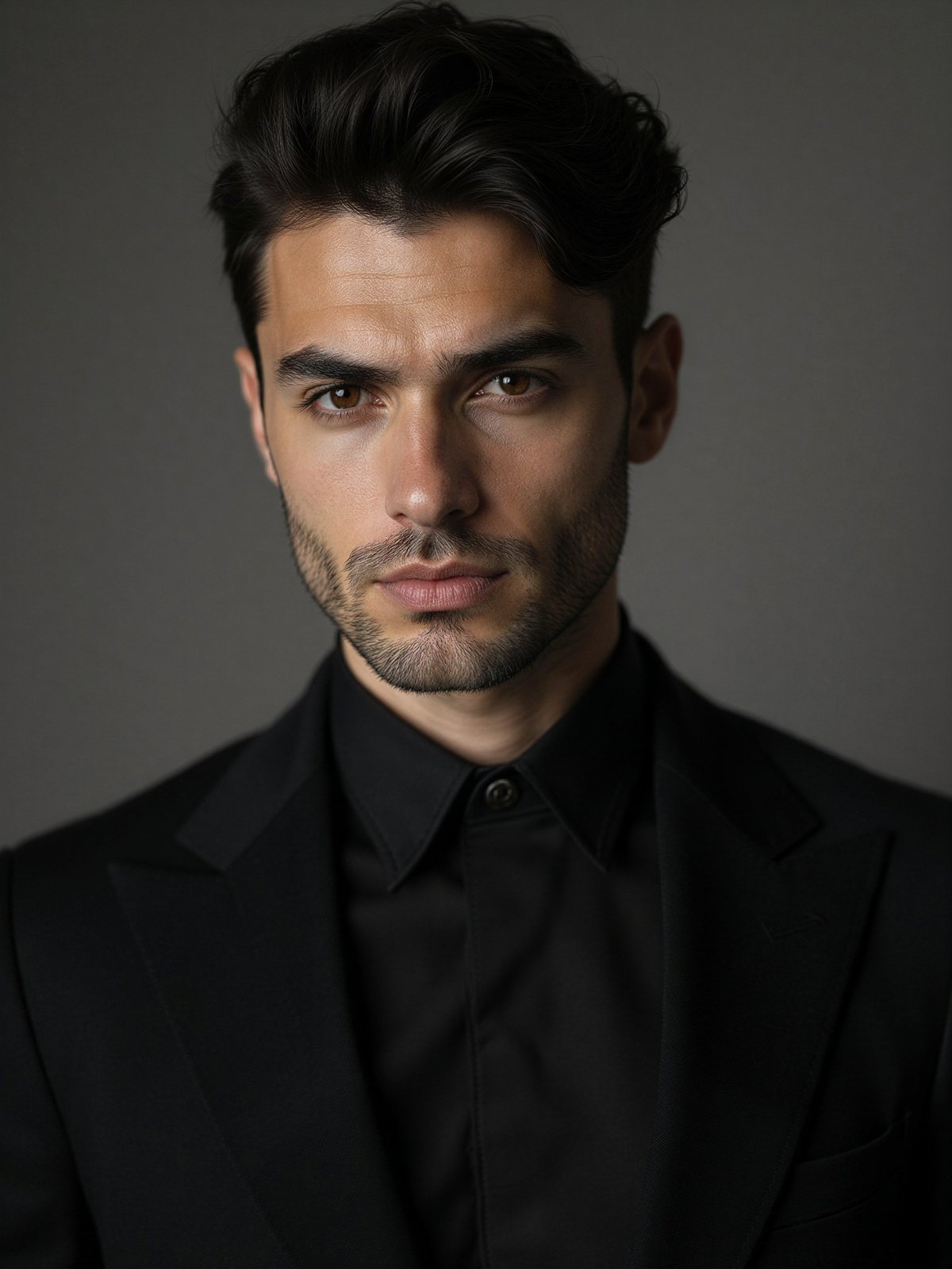 Mężczyzna O Ciemnych Włosach Brunet Atrakcyjny Tajemniczy Portret