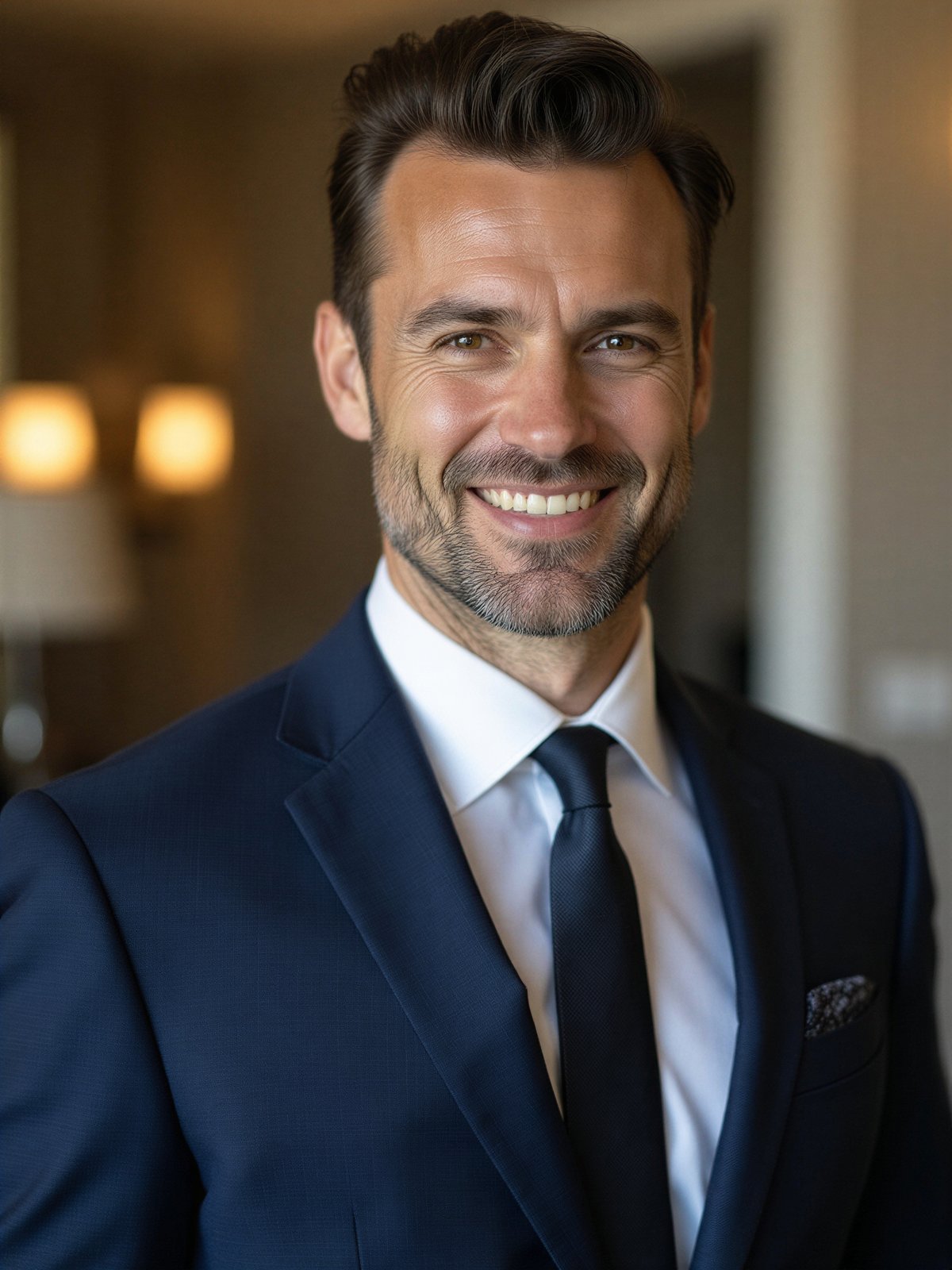 Mężczyzna Ubiera Się Wesele Klasyczny Granatowy Garnitur Krawat