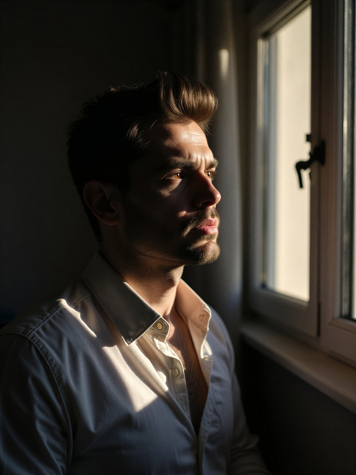 Samotny Mężczyzna Melancholijny Portret Zadumany Okno Sam