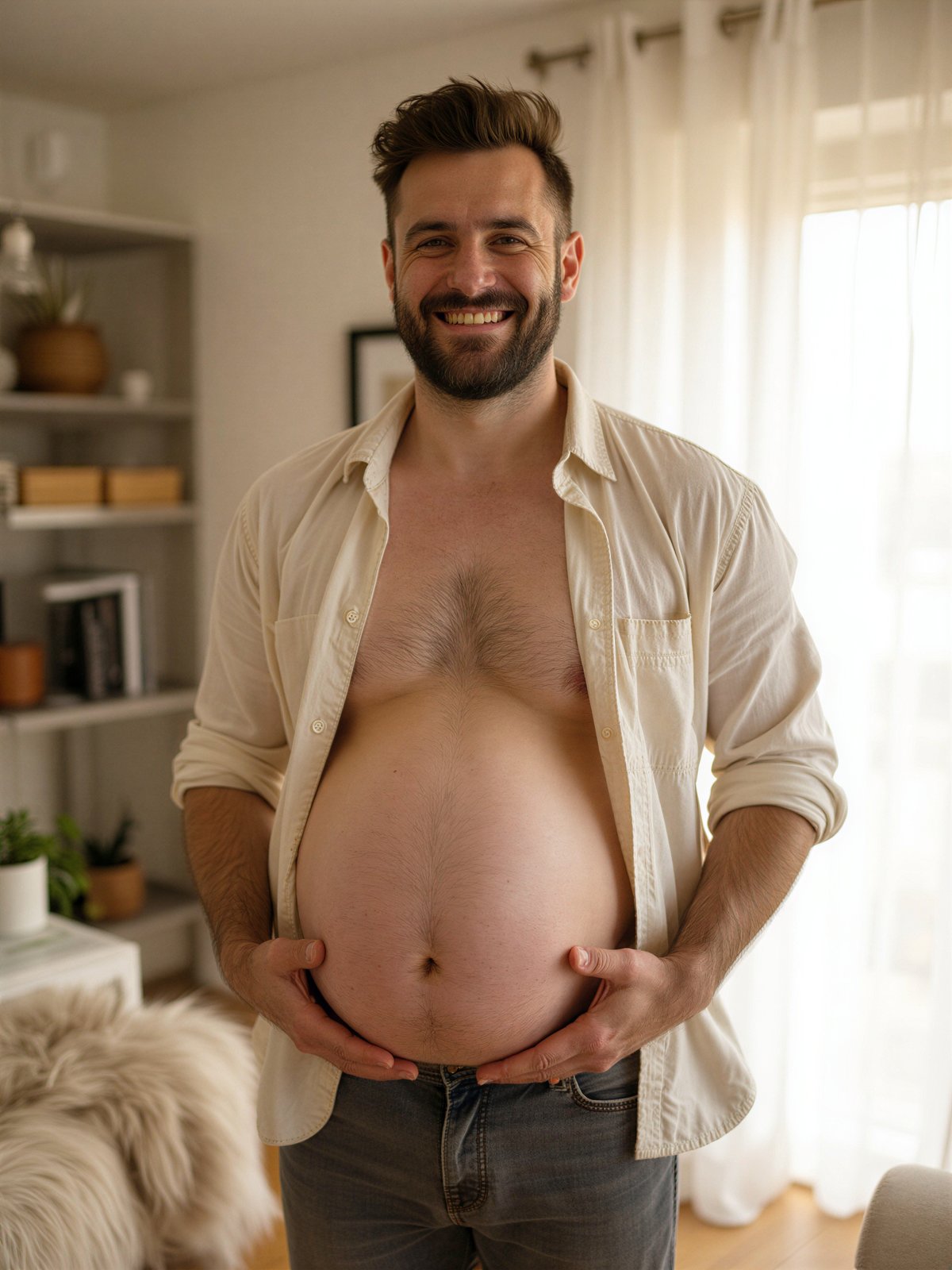 Mężczyzna W Ciąży Brzuch Ciążowy Humorystyczny Koncepcyjny