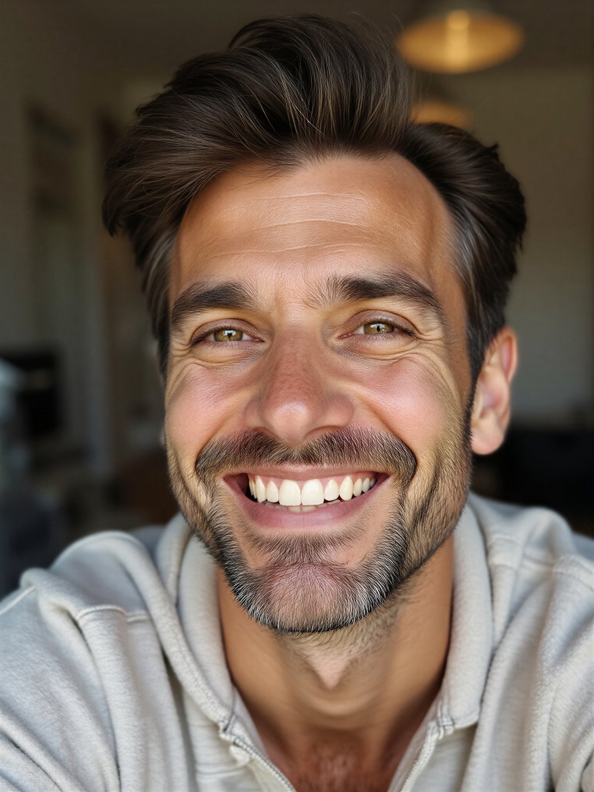 Mężczyzna Reaguje Zainteresowany Uśmiech Kontakt Wzrokowy