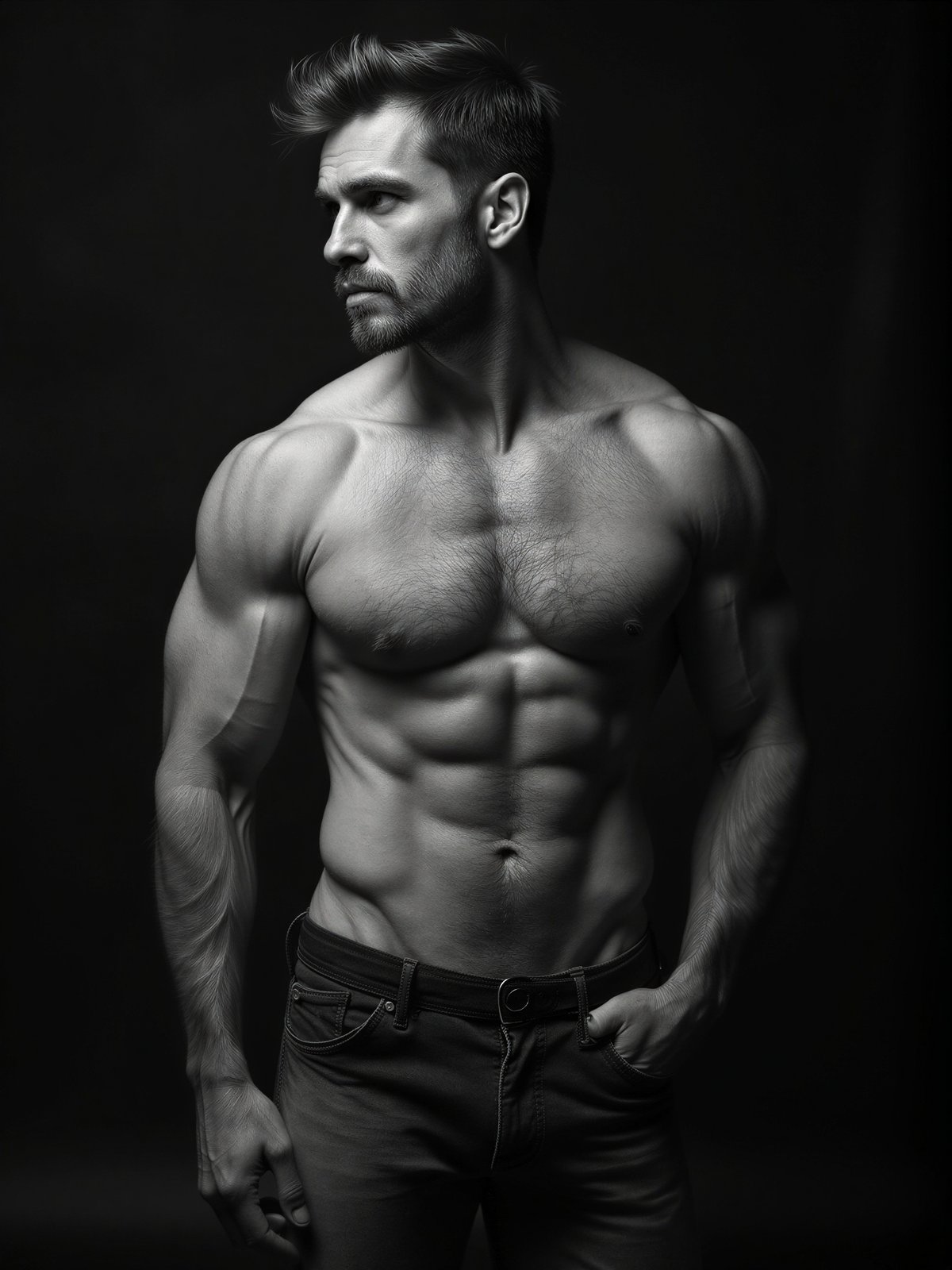 Nagi Mężczyzna Artystyczny Portret Ciało Studio Czarno Biały