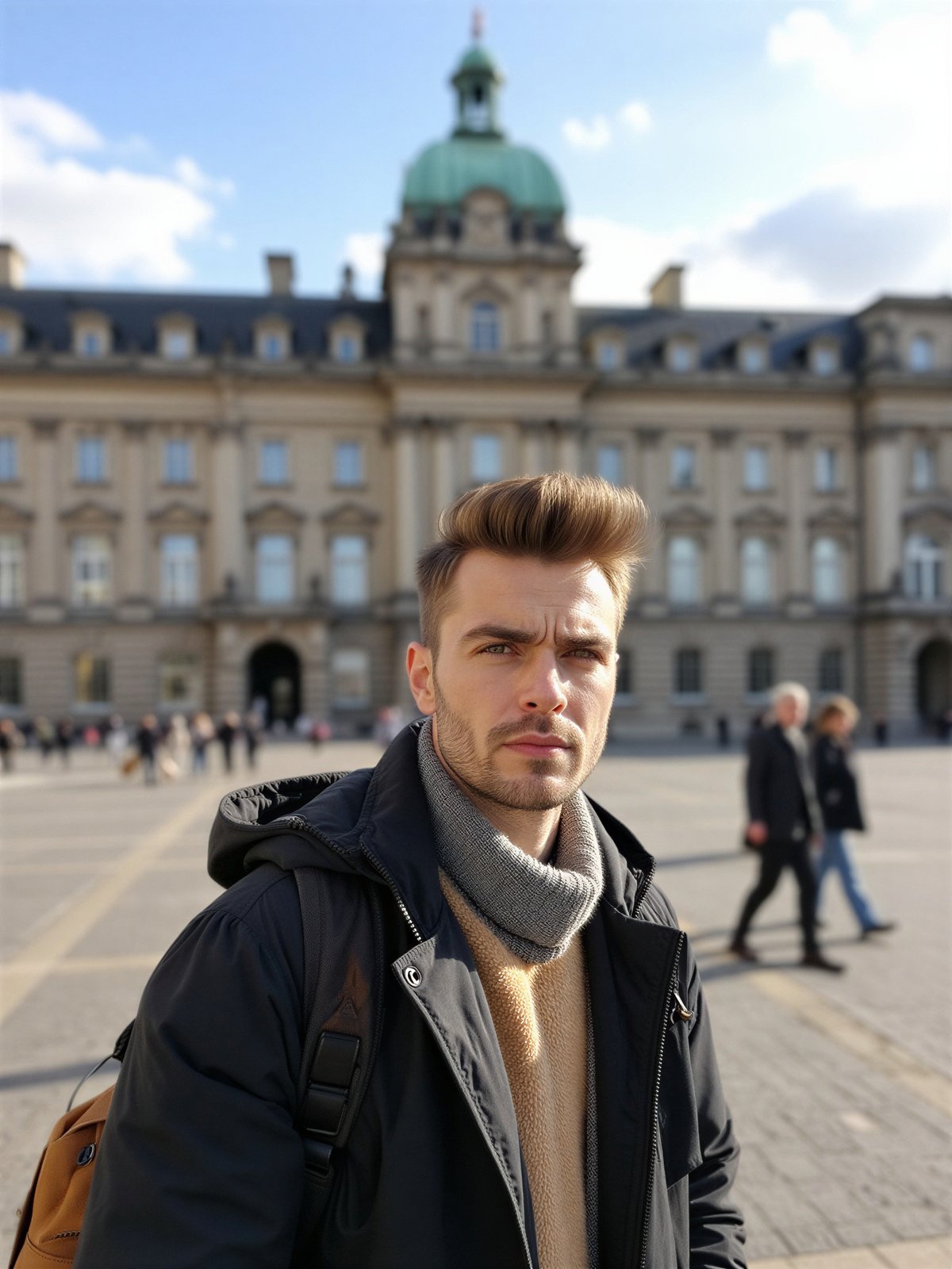 Pałac Królewski W Oslo Mężczyzna Turysta Norwegia Monarchia