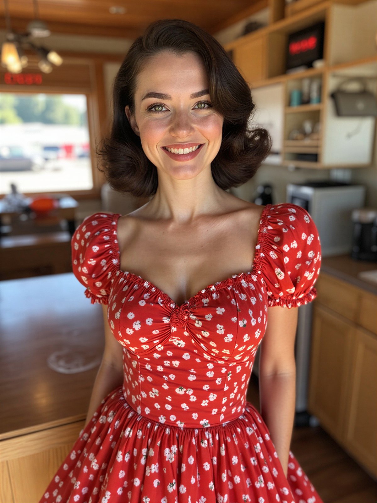 Sukienka W Wiśienki Dziewczyna Pin Up Retro Czerwona Wesoła