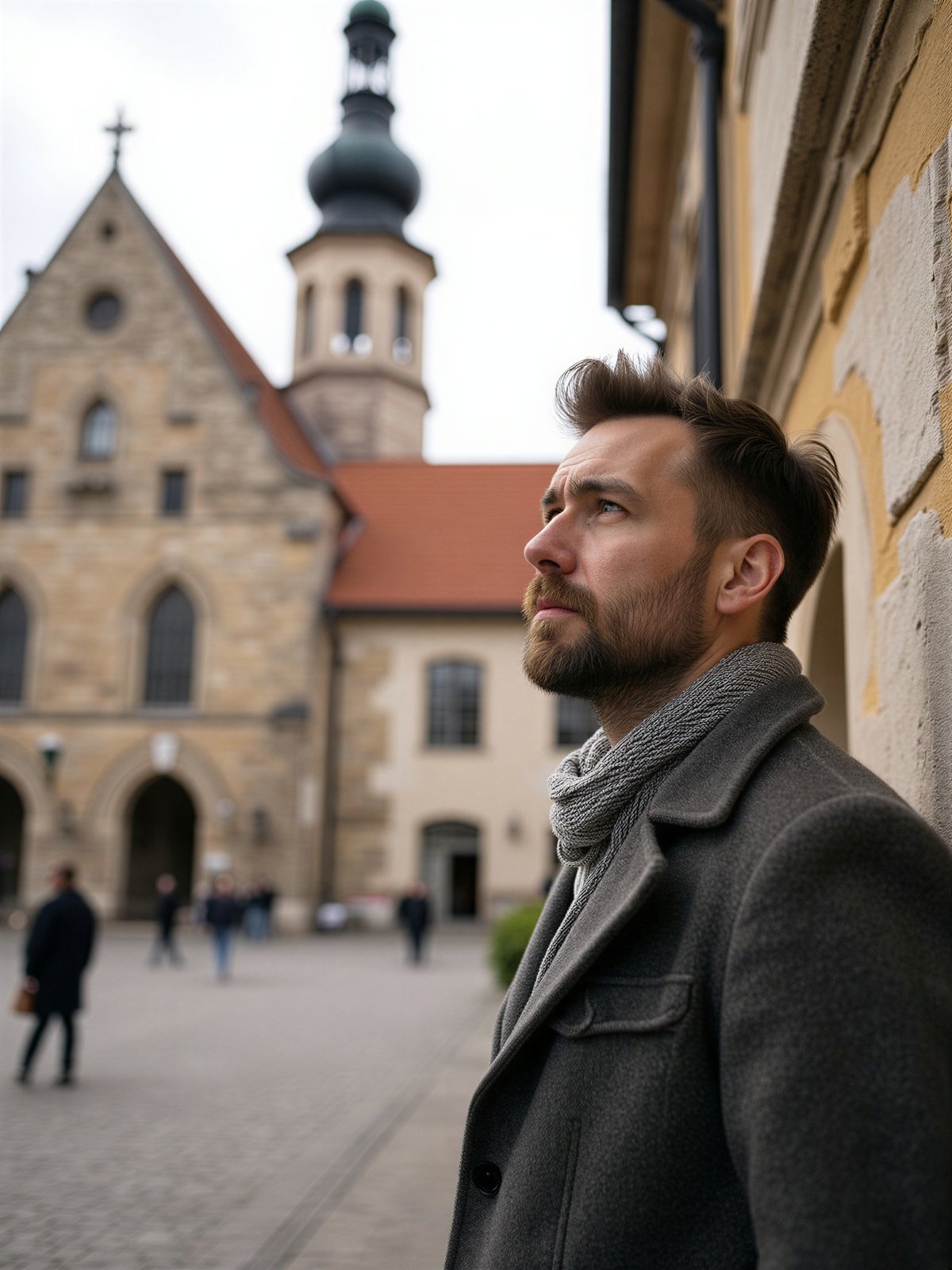 Ratusz W Słupsku Mężczyzna Zwiedzający Historyczny Budynek Pomorze