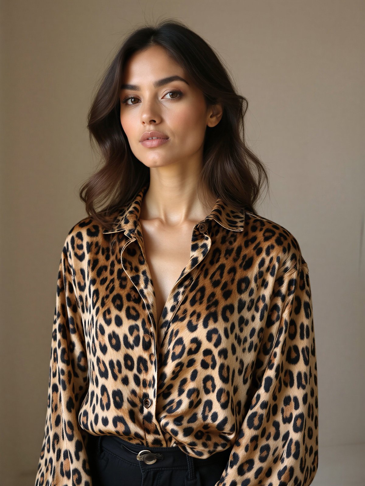 Koszula W Panterkę Kobieta Modna Zwiewny Wzór Elegancka