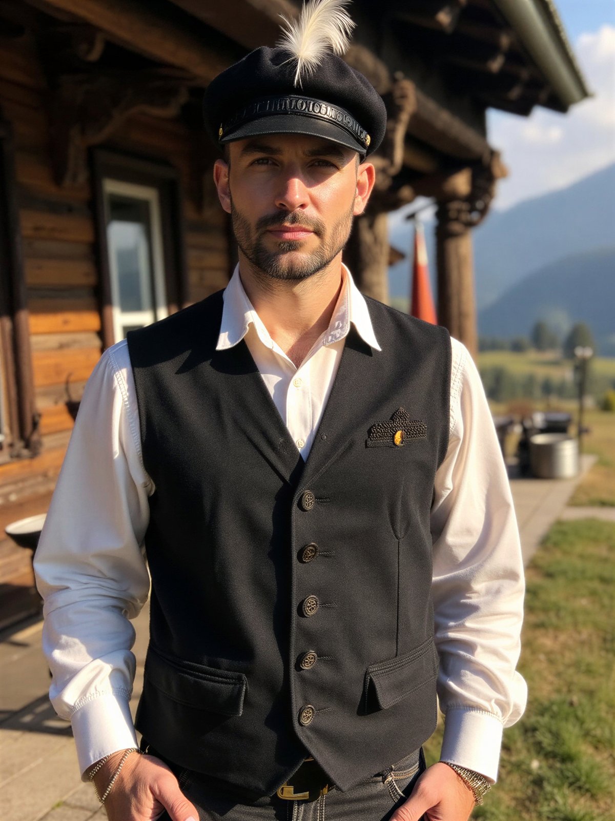 Karczma Rabaniča W Poroninie Mężczyzna Przed Gralska Budowla