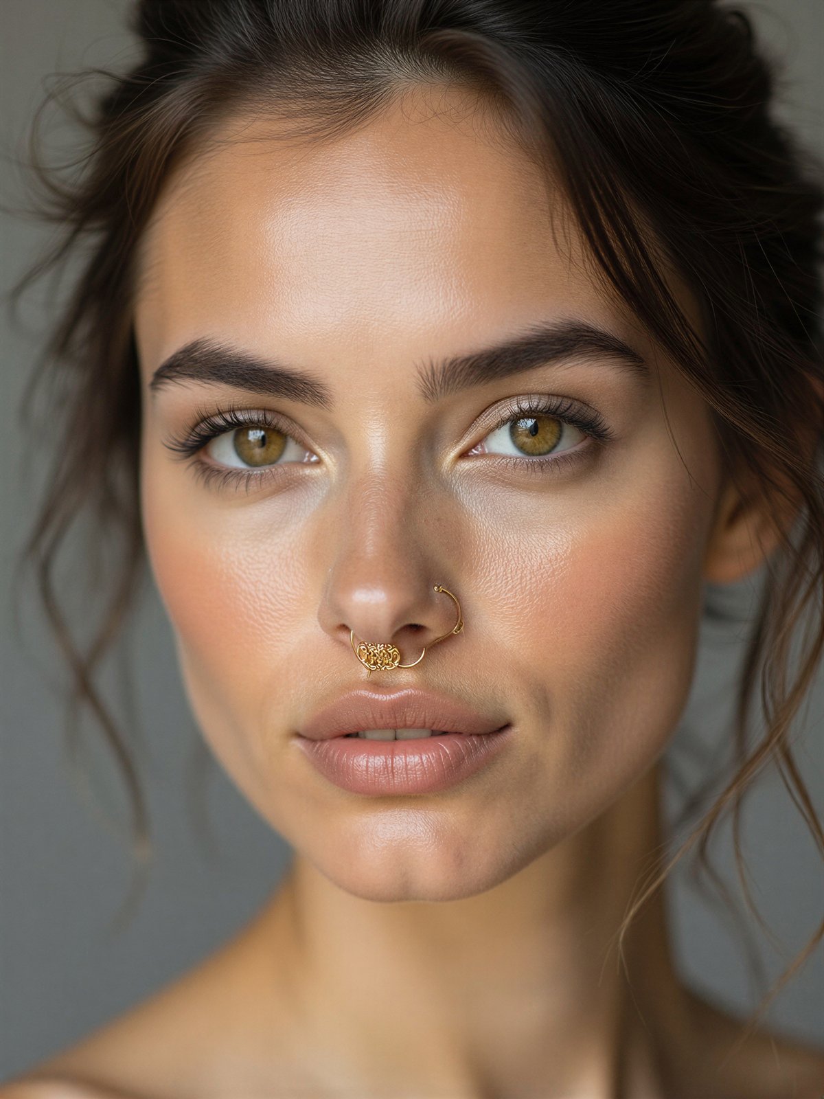 Kolczyk W Nosie Kobieta Złoty Delikatny Minimalistyczny