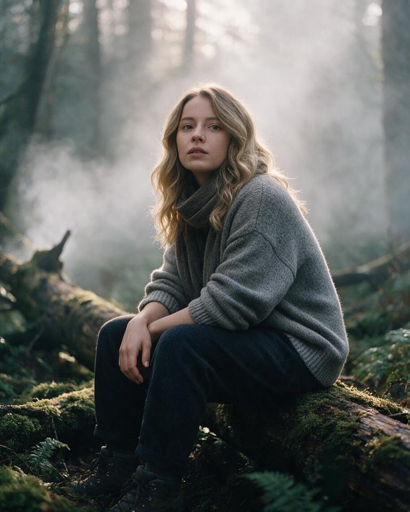 Matin brumeux en forêt femme