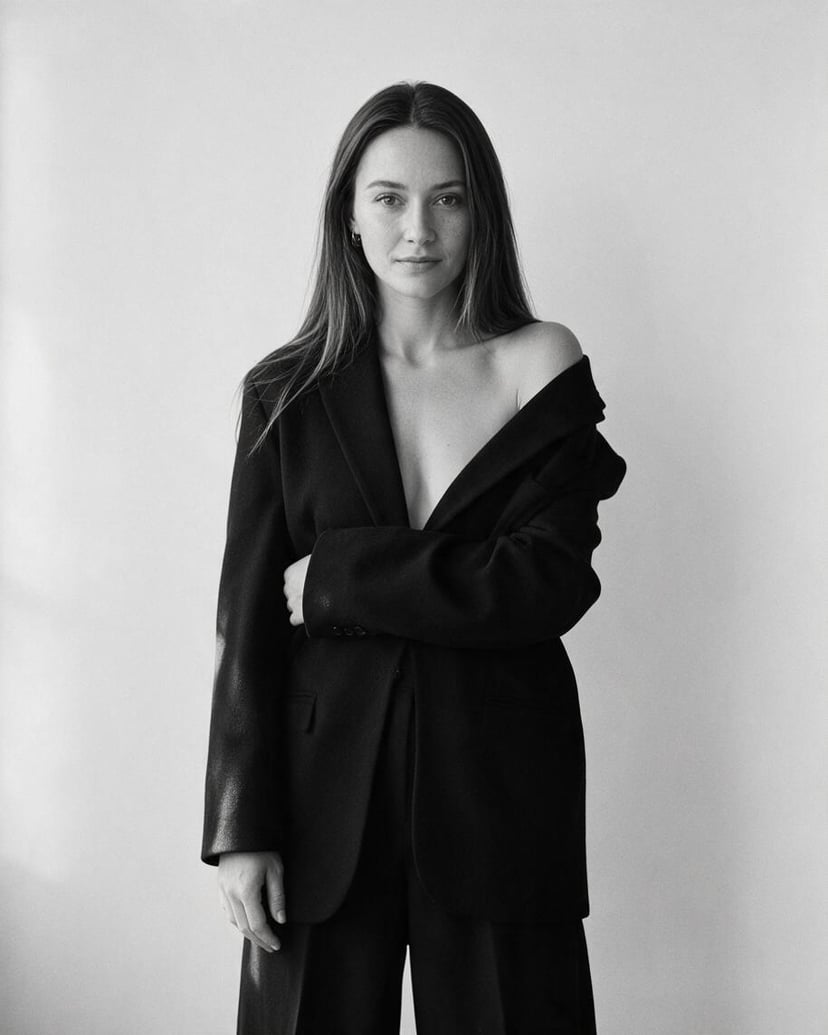 Czarno-Biała w Marynarce Kobieca