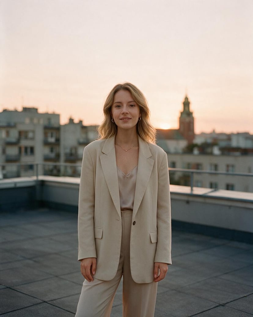 Rooftop au coucher du soleil femme